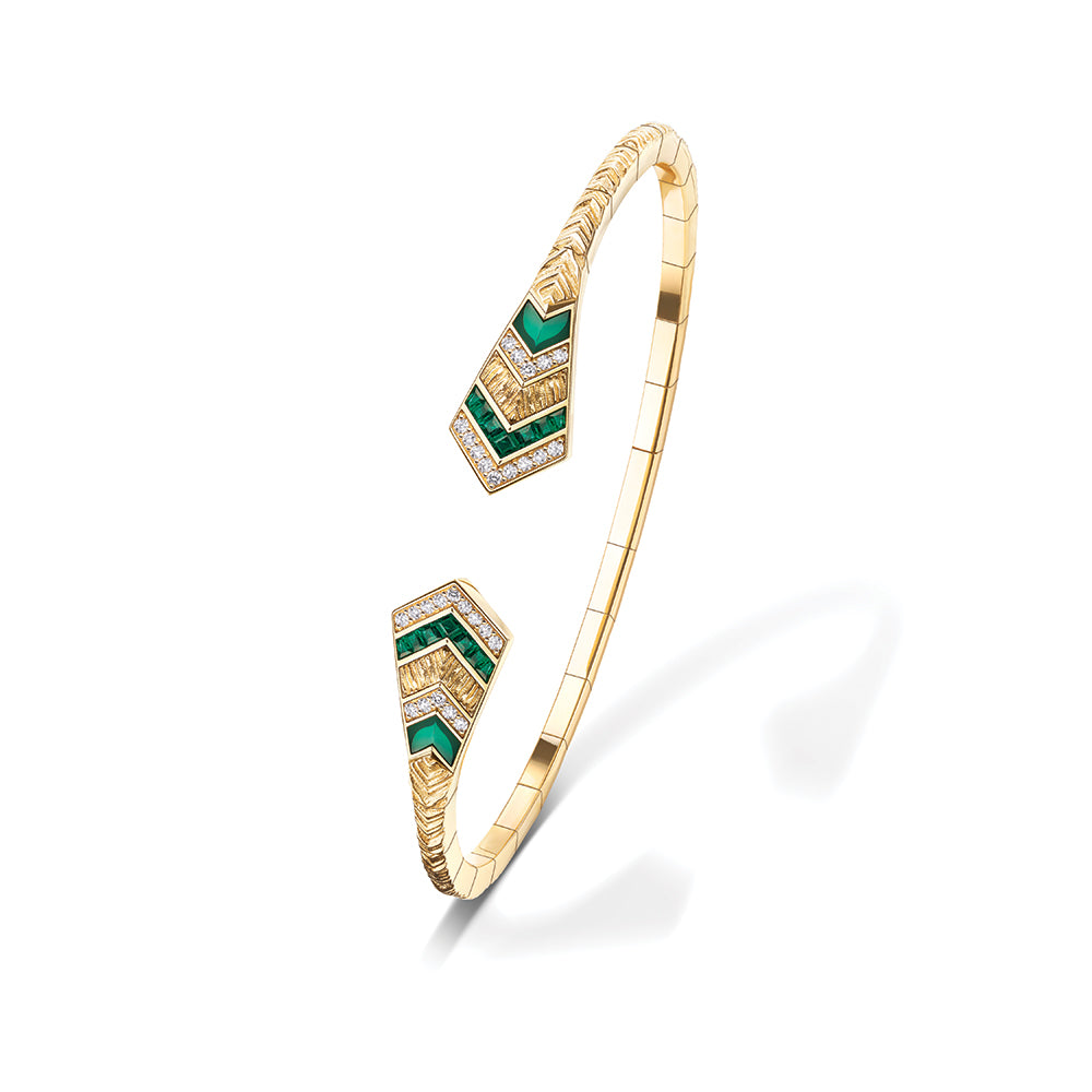 Golden Petals Yellow Gold Green Agate Mini Bangle