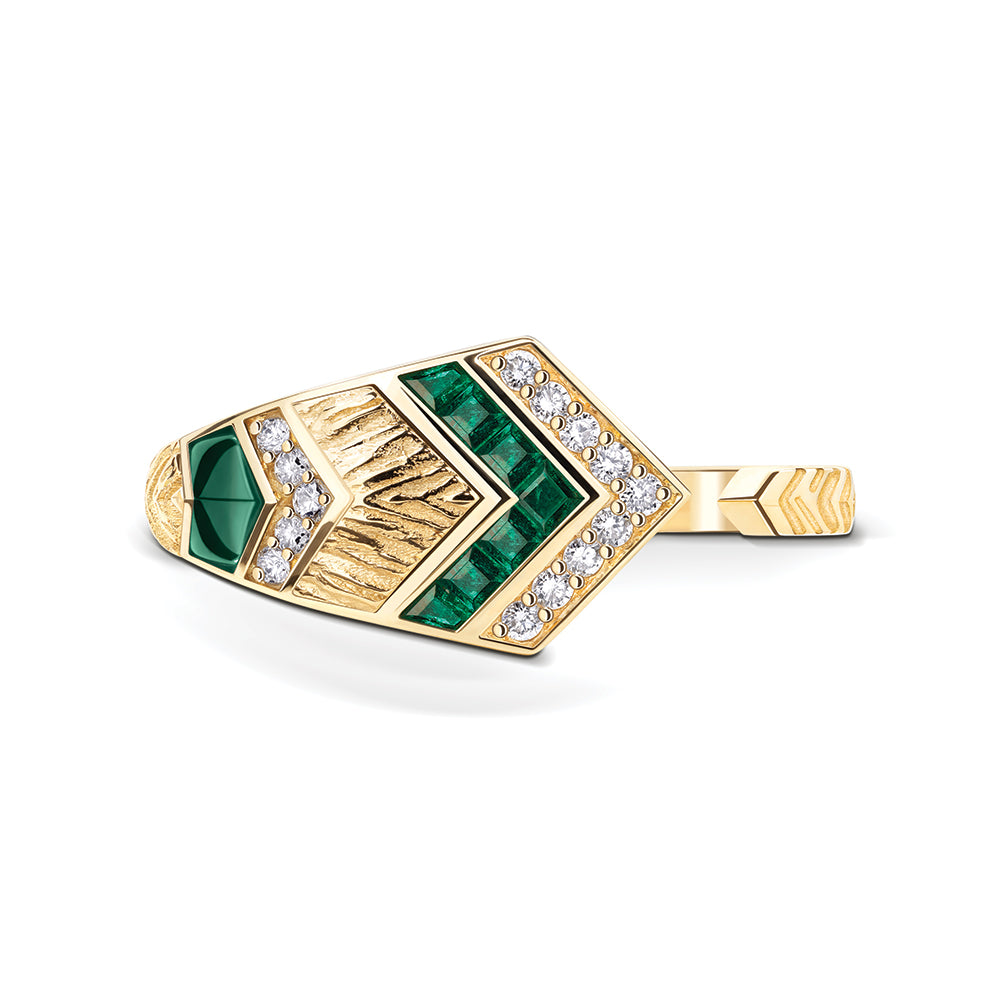 Golden Petals Yellow Gold Green Agate Mini Ring