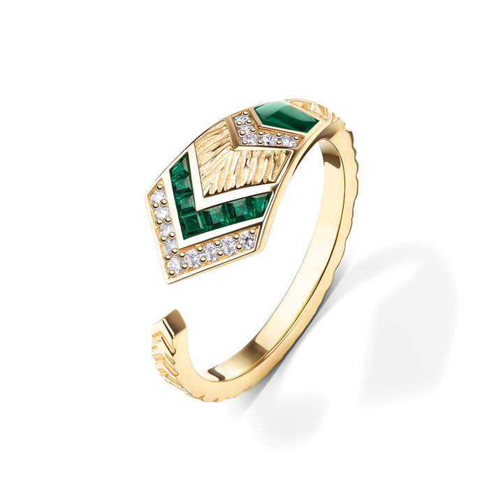Golden Petals Yellow Gold Green Agate Mini Ring