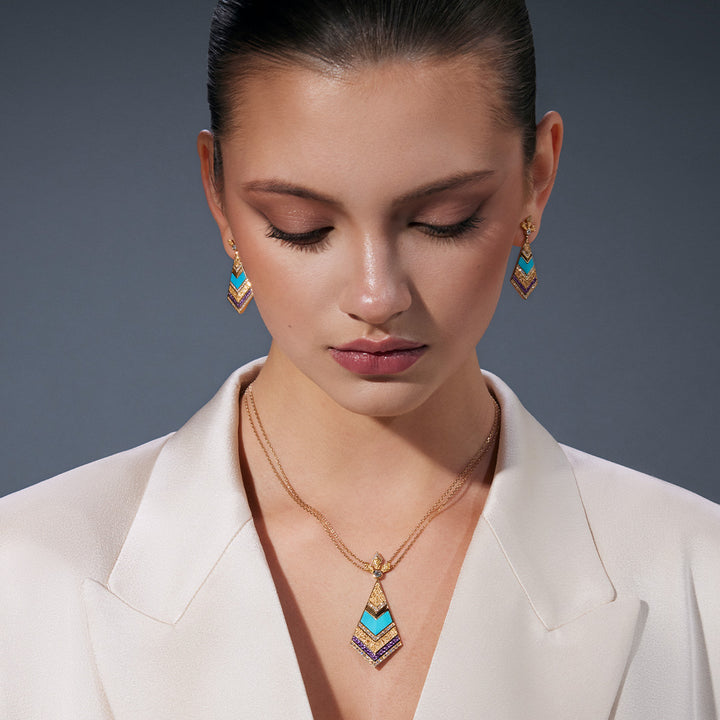 Golden Petals Yellow Gold Turquoise Necklace