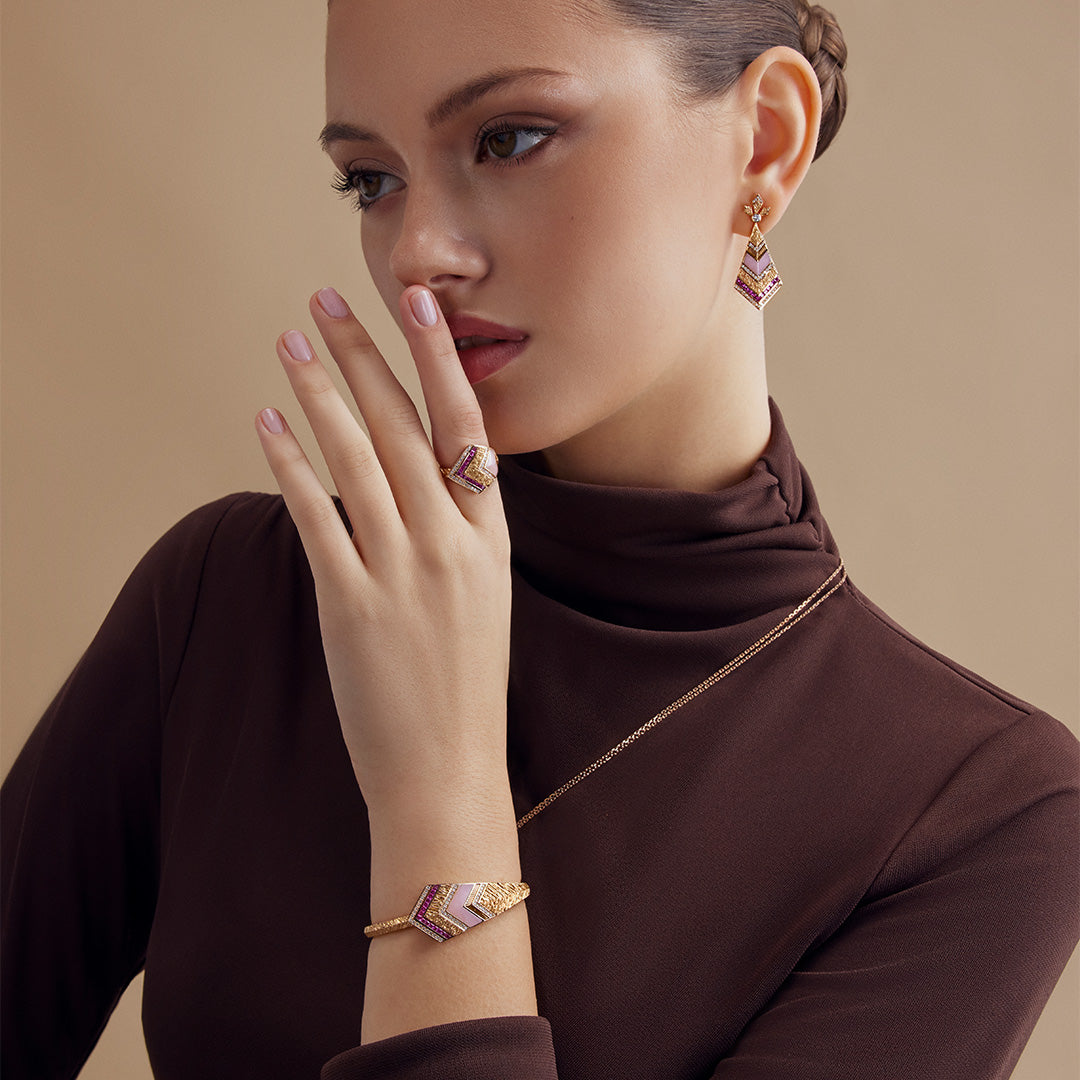 Golden Petals Rose Gold Pink Sapphire Earring