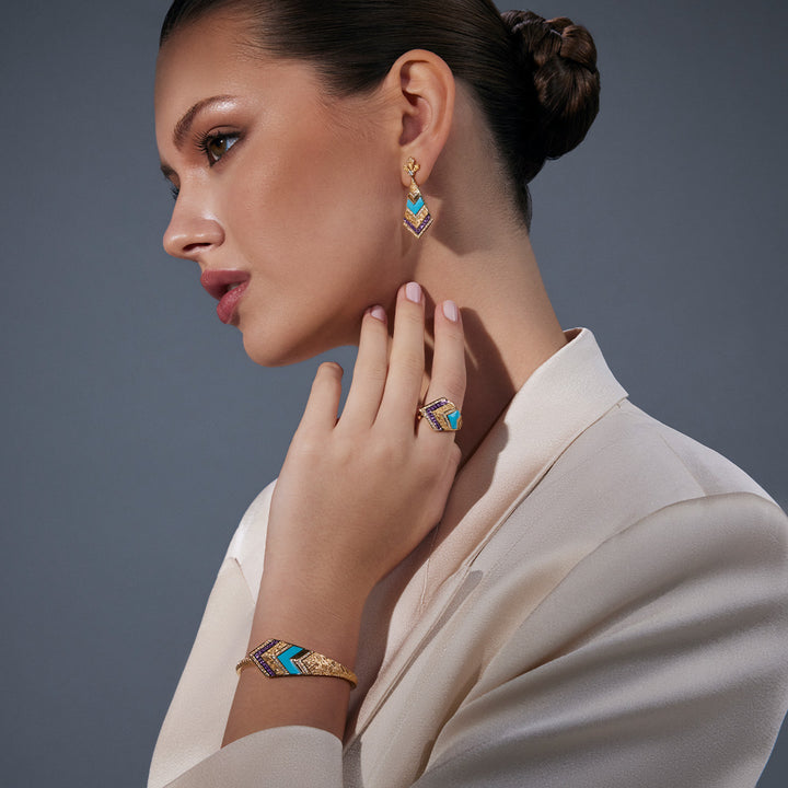 Golden Petals Yellow Gold Turquoise Earring