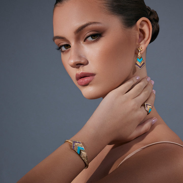 Golden Petals Yellow Gold Turquoise Bangle