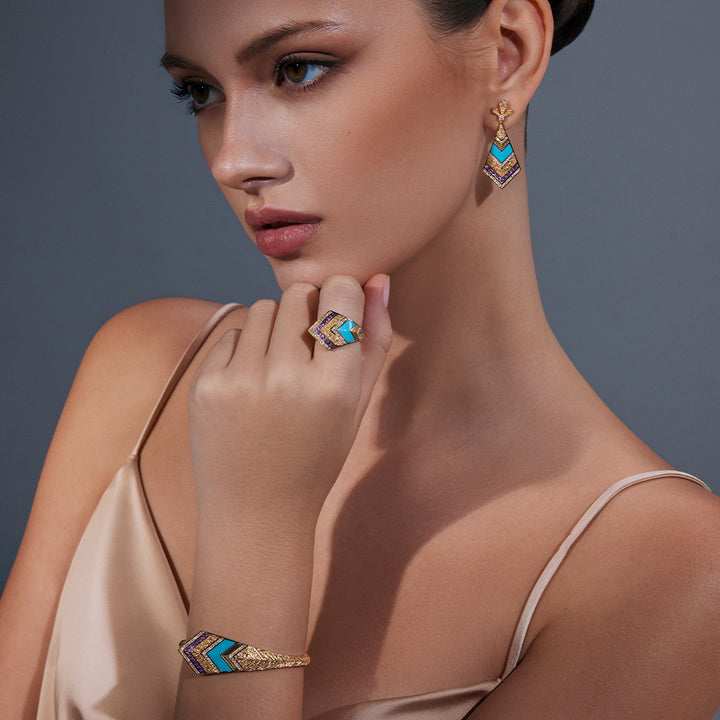 Golden Petals Yellow Gold Turquoise Earring