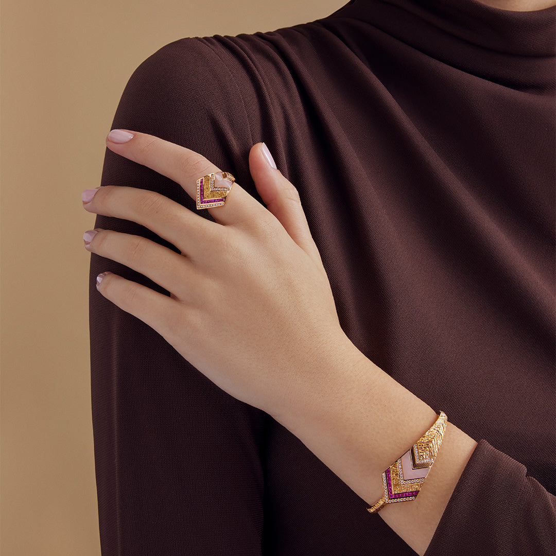 Golden Petals Rose Gold Pink Sapphire Bangle
